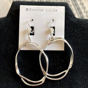 Silver Drop Hoop Earrings